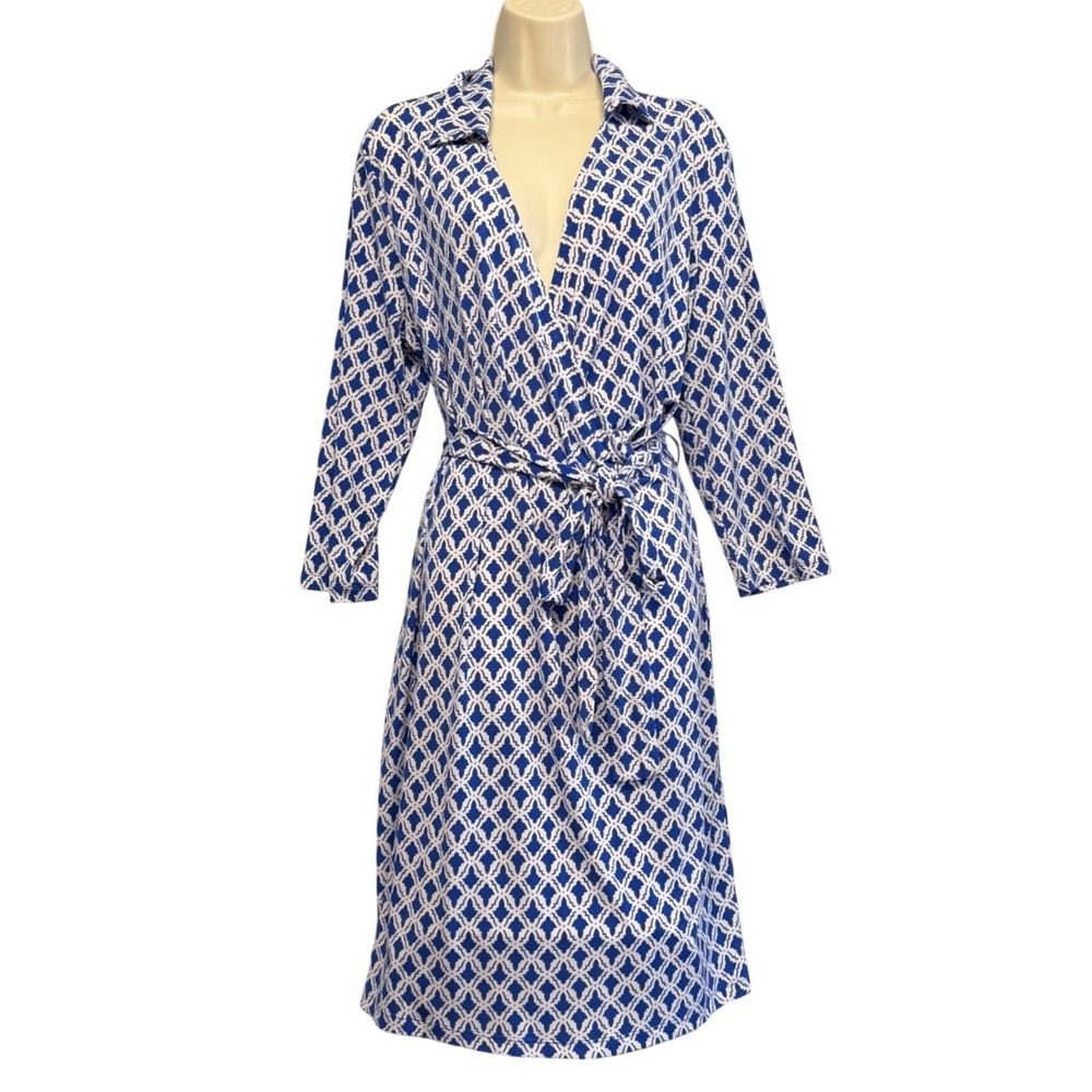 Womens Wrap Belted Dress Size XL 3/4 Sleeve Ponte Knit‎ Stretch Geometric Resort